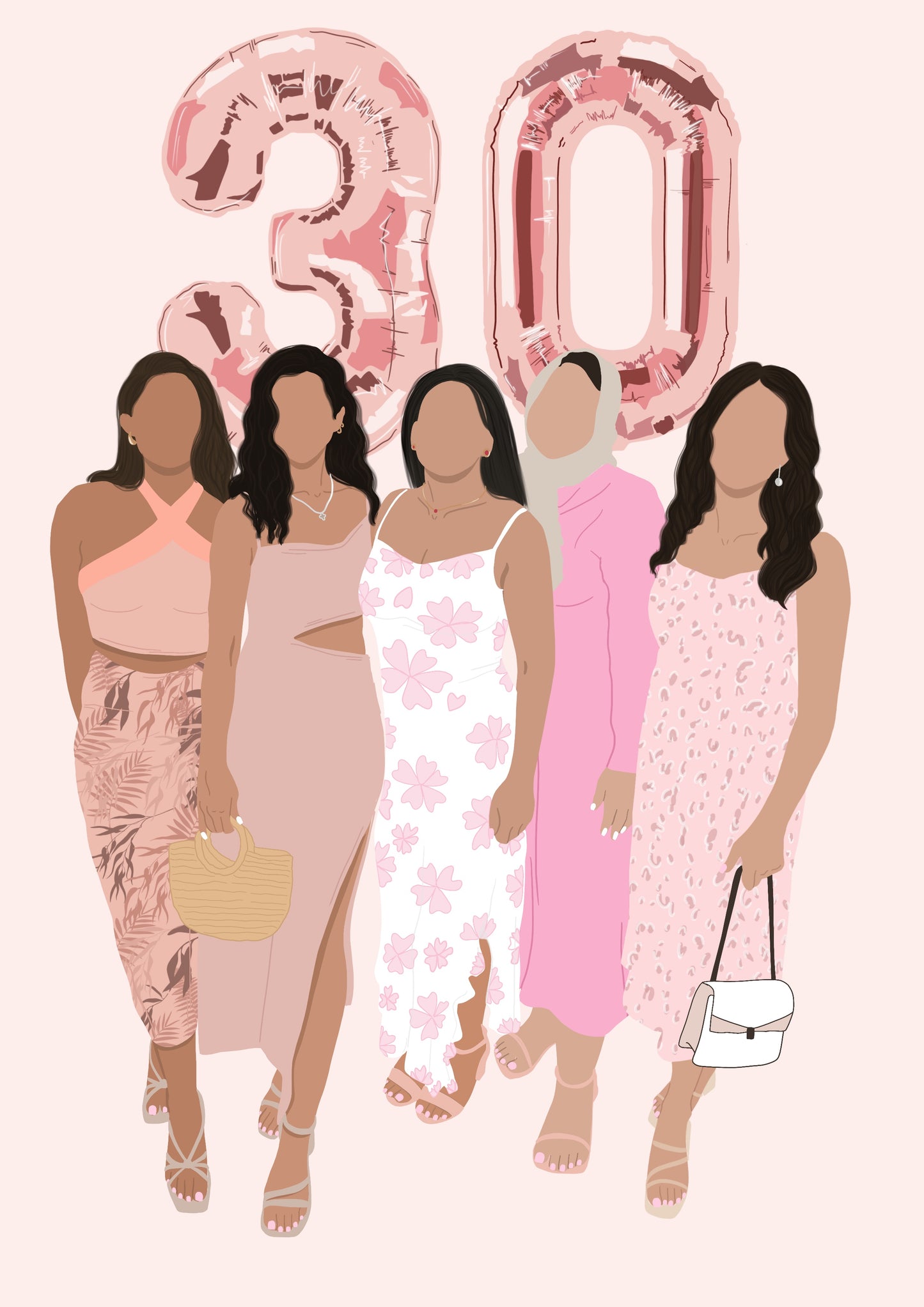 Personalised Illustrated Birthday Print with Balloons