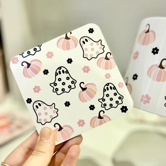 Pink Spooky Ghost Cork Coaster