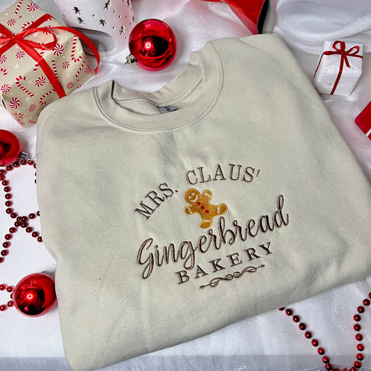 Mrs Claus' Gingerbread Bakery Embroidered Sweatshirt