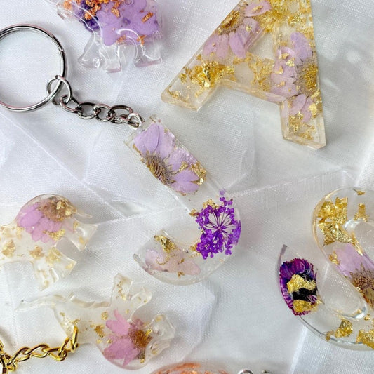 Initial Floral Resin Keyring with Foil