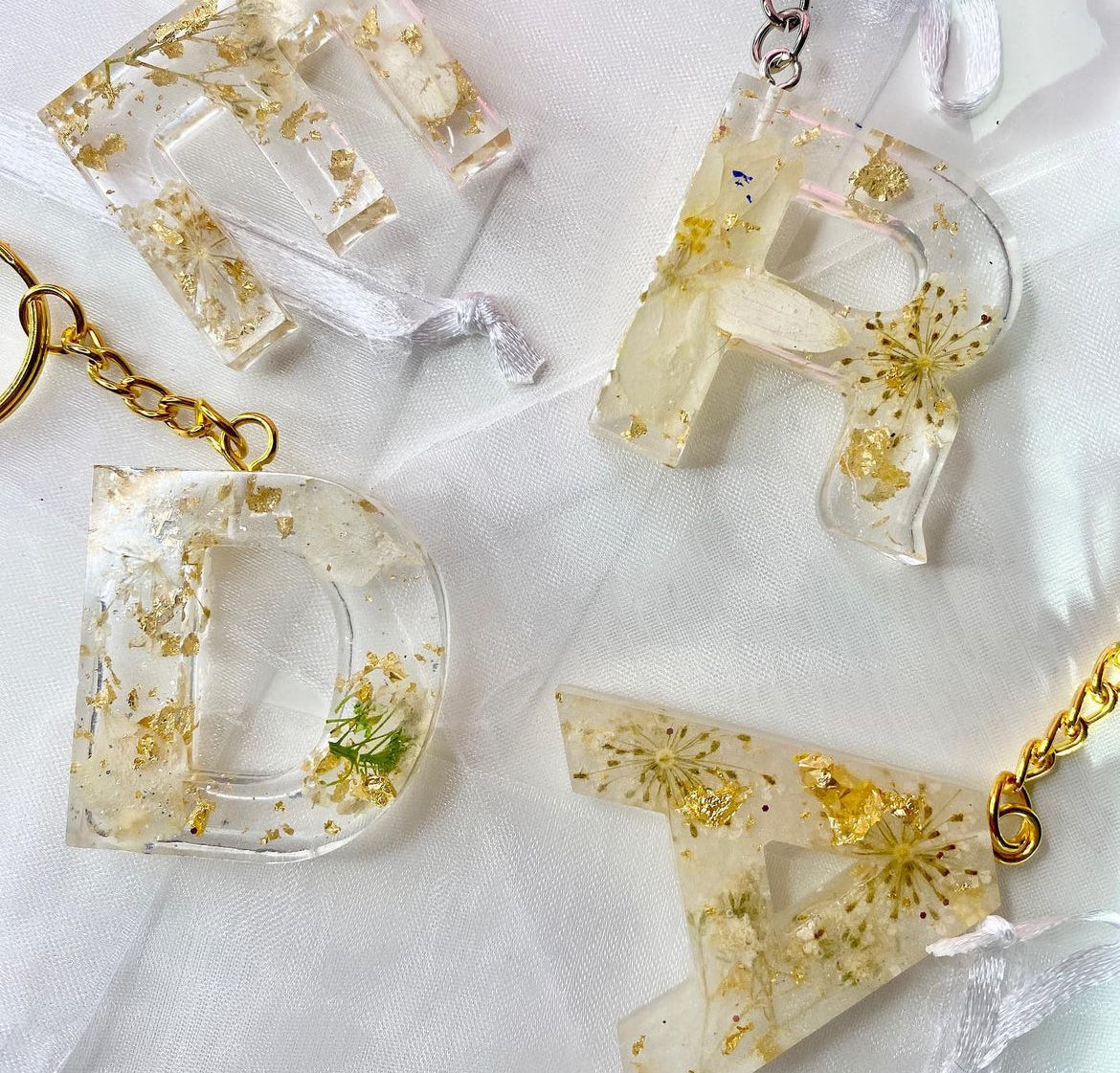 Initial Floral Resin Keyring with Foil