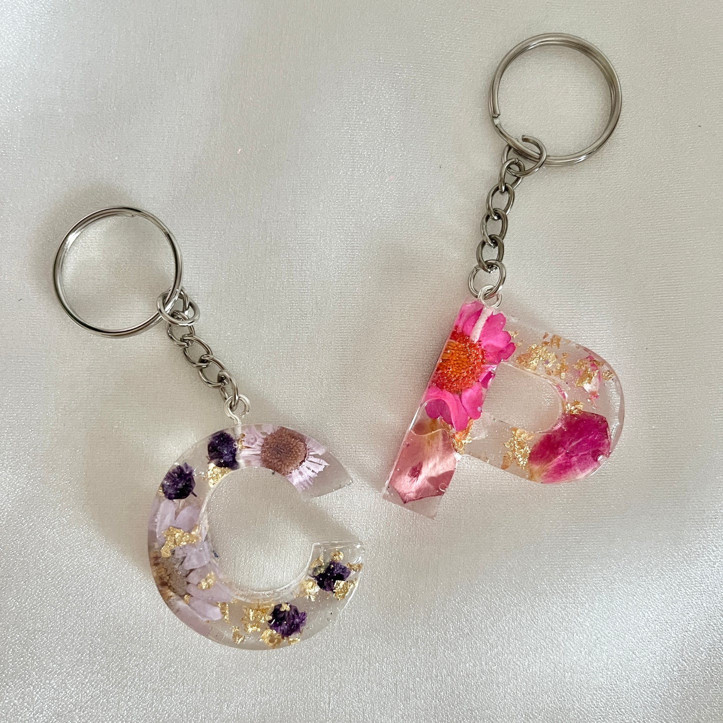 Initial Floral Resin Keyring with Foil