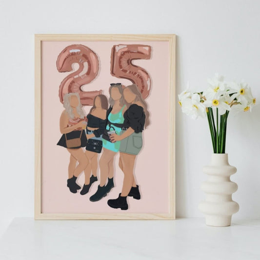 Personalised Illustrated Birthday Print with Balloons