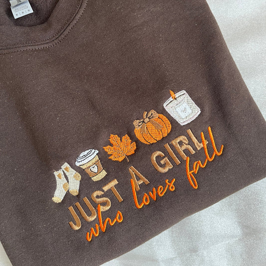 Just A Girl Who Loves Fall Embroidered Sweatshirt